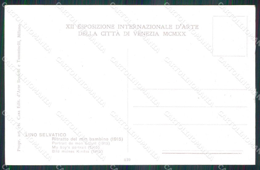 Venezia XII Esposizione Internazionale d'Arte Ritratto Bambino cartolina RT8099 – retro