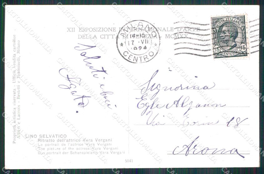 Venezia XII Esposizione Internazionale d'Arte Ritratto Attrice cartolina RT8102 – retro