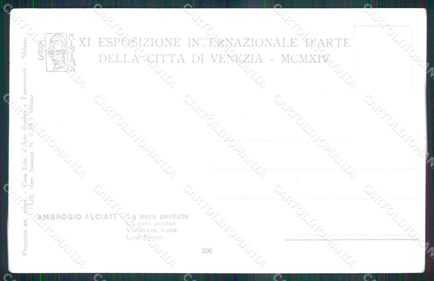 Venezia Città XI Esposizione Internazionale d'Arte Pace Perduta cartolina RT8104 – retro
