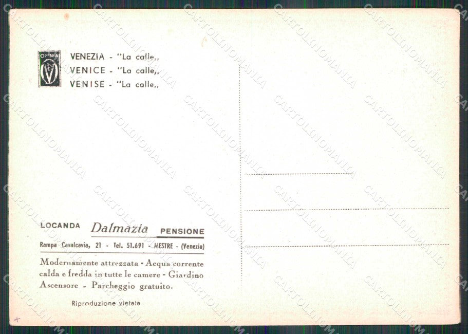 Venezia Città La Calle Locanda Dalmazia Pensione FG Krayer cartolina RT8146 – retro