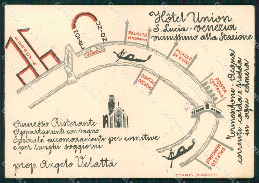 Venezia Città Hotel Union Santa Lucia FG cartolina RT8166 – fronte