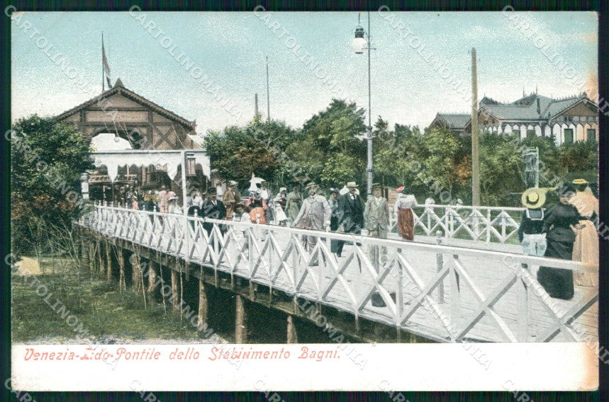 Venezia Città Lido di Pontile dello Stabilimento Bagni cartolina RT8180 – fronte