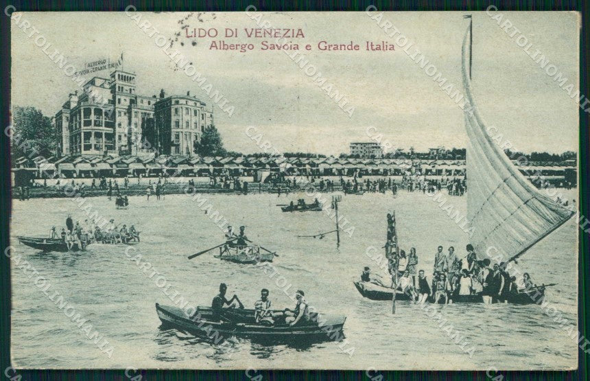 Venezia Città Lido di Albergo Savoia Grande Italia Barche cartolina RT8233 – fronte