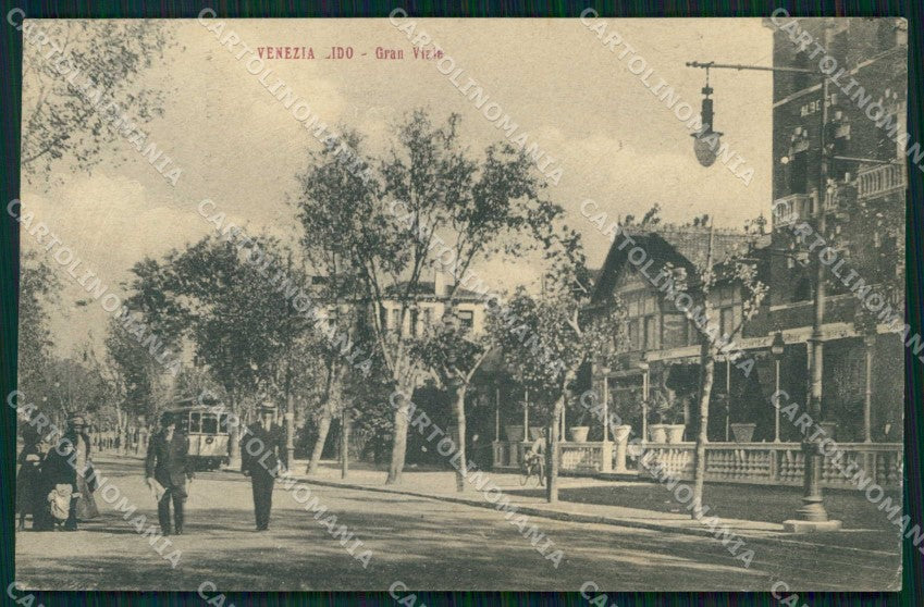 Venezia Città Lido di Gran Viale Tram cartolina RT8246 – fronte