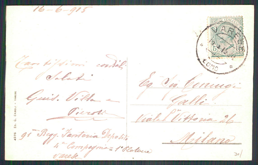 Varese Sacro Monte cartolina TC0075 – retro