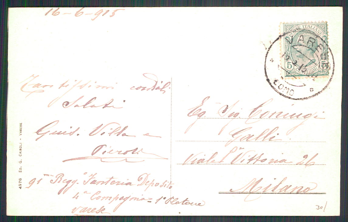 Varese Sacro Monte cartolina TC0075 – retro