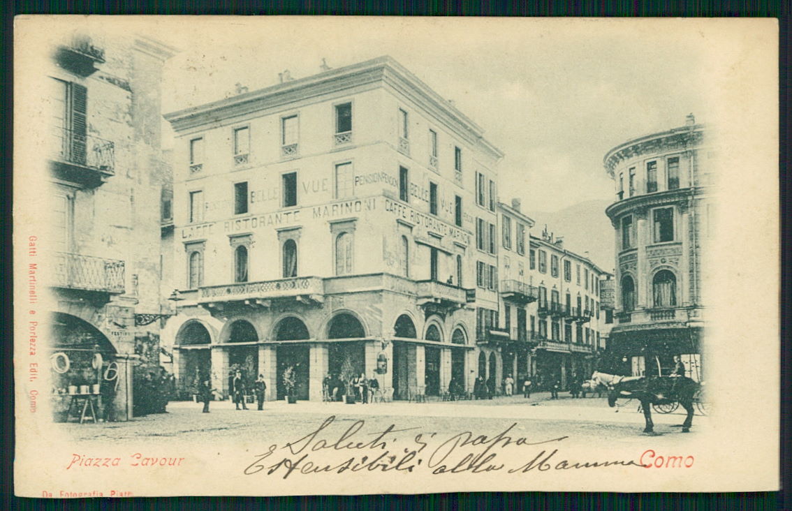 Como Città Piazza Cavour RIFILATA cartolina TC0214 – fronte