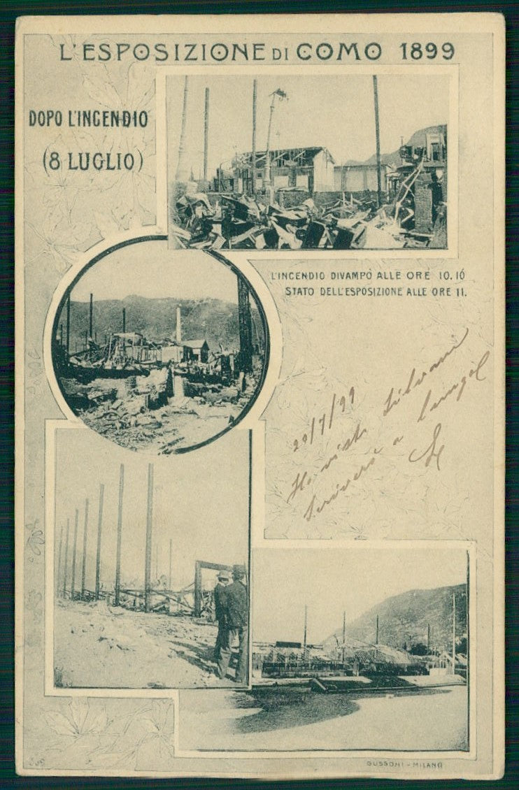 Como Città Esposizione 1899 incendio cartolina TC0227 – fronte