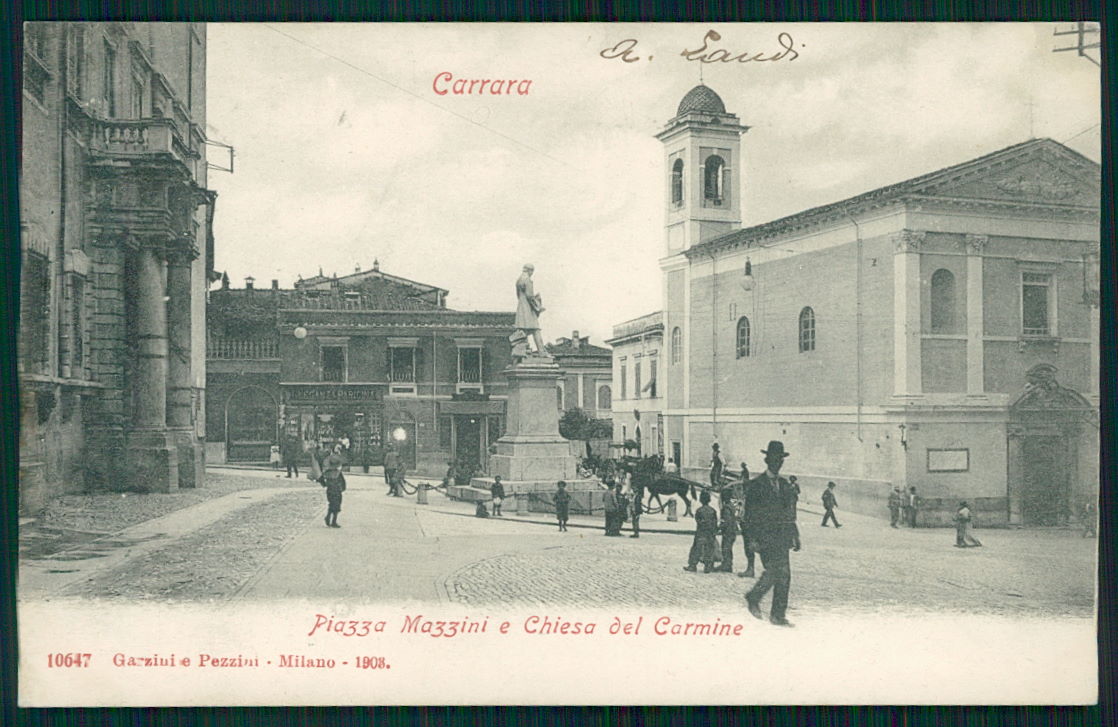 Massa Carrara piazza Mazzini chiesa del Carmine cartolina TC0231 – fronte