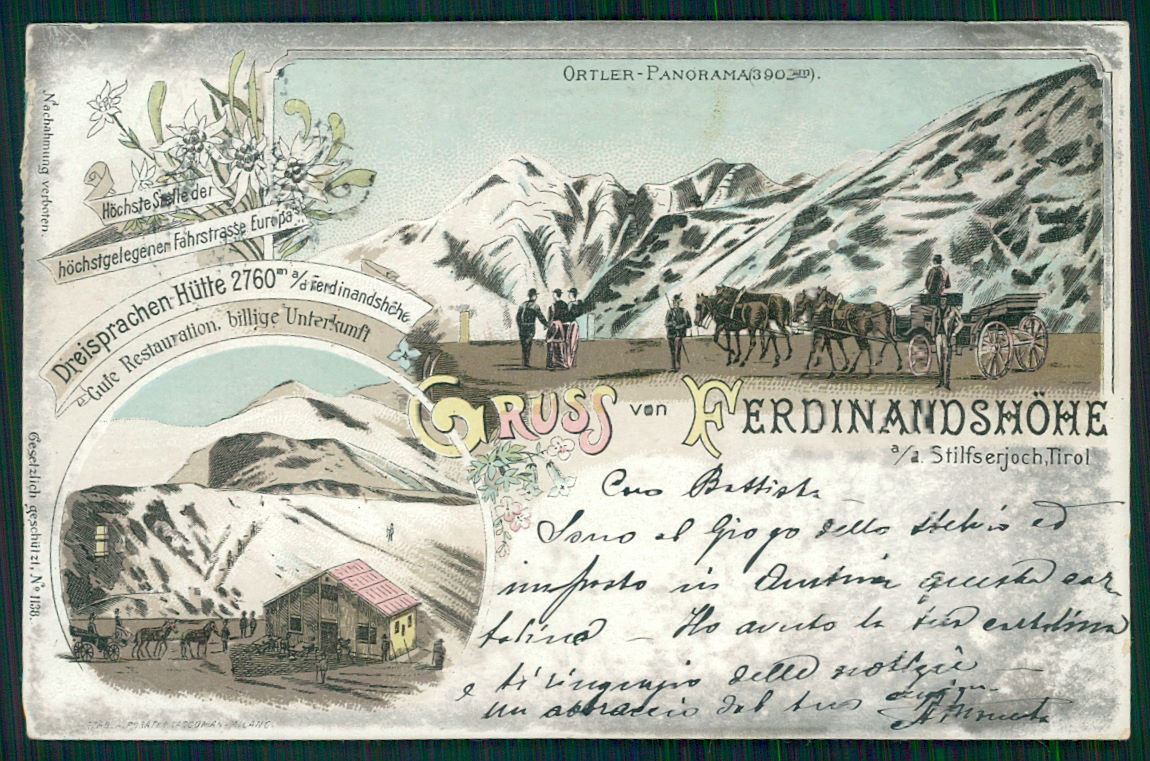 Bolzano Passo dello Stelvio Gruss Ferdinandshohe Corriera cartolina TC0256 – fronte