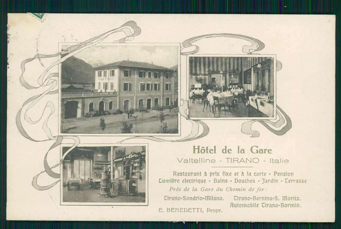 Sondrio Tirano Stazione Hotel Ristorante Modiano cartolina TC0257 – fronte