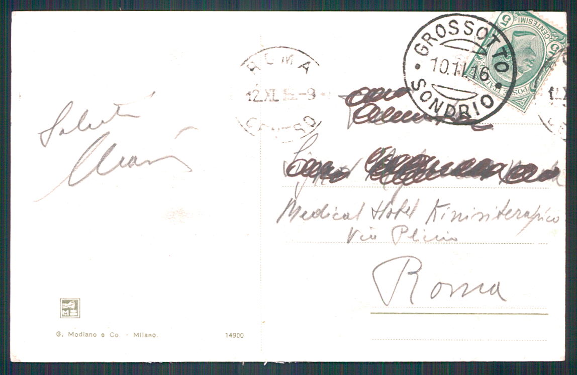 Sondrio Tirano Stazione Hotel Ristorante Modiano cartolina TC0257 – retro