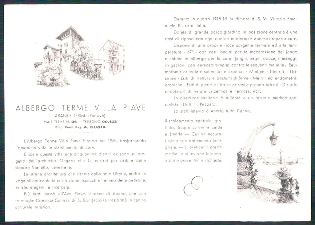 Padova Abano Terme albergo Villa Piave Doppia FG cartolina TC0262 – retro
