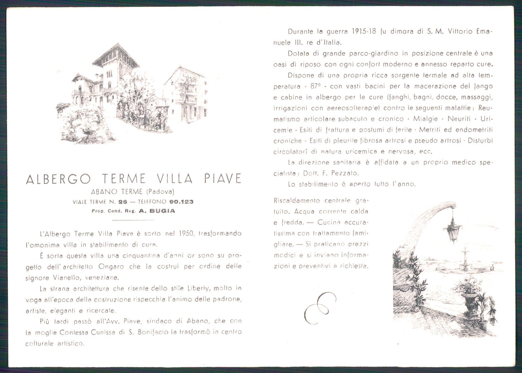 Padova Abano Terme albergo Villa Piave Doppia FG cartolina TC0262 – retro