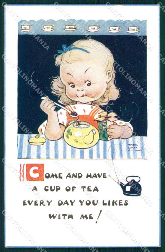 Mabel Lucie Attwell Valentine serie 5230 Cup of Tea cartolina postcard TC0323 – fronte