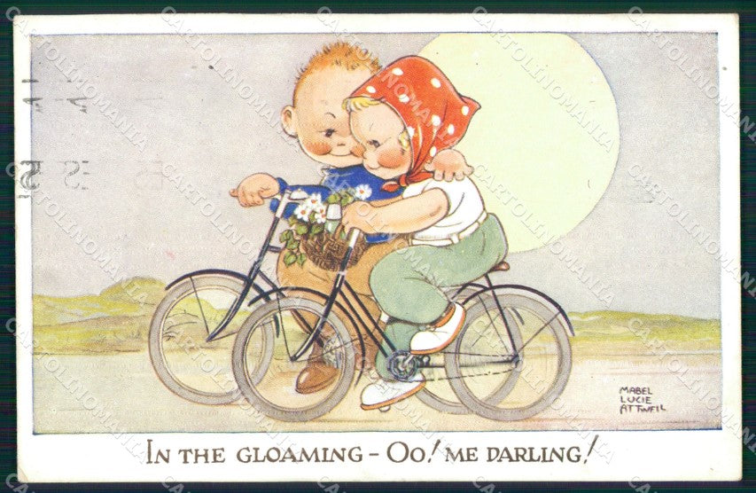 Mabel Lucie Attwell Valentine serie 869 Bicycle cartolina postcard TC0396 – fronte