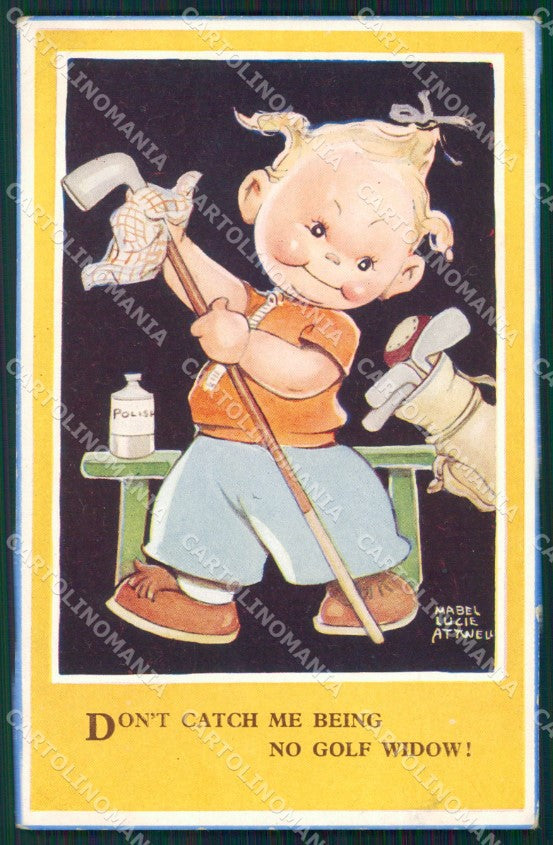 Mabel Lucie Attwell serie 885 Golf PIEGHINA SLIGHT CREASE postcard TC0531 – fronte