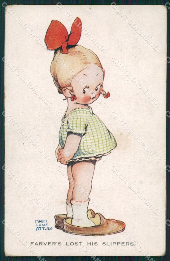 Mabel Lucie Attwell serie 663 PIEGATA CREASED FORO HOLE postcard TC0547 – fronte