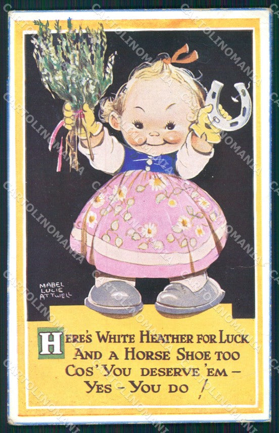 Mabel Lucie Attwell 566 Horseshoe PIEGHINE SLIGHT CREASES postcard TC0596 – fronte