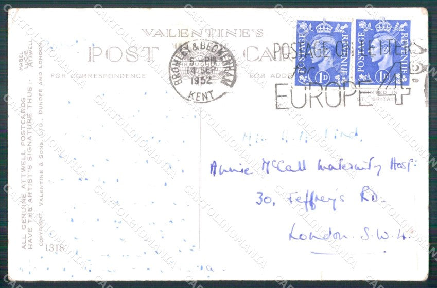 Mabel Lucie Attwell serie 1318 STRAPPO TEARED PIEGA CREASED postcard TC0597 – retro