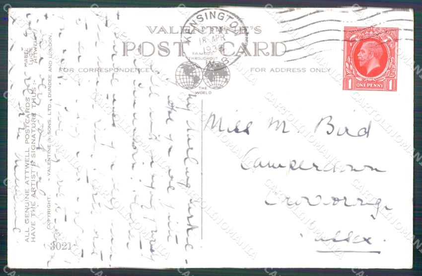 Mabel Lucie Attwell Valentine 3021 PIEGHE CREASES cartolina postcard TC0609 – retro