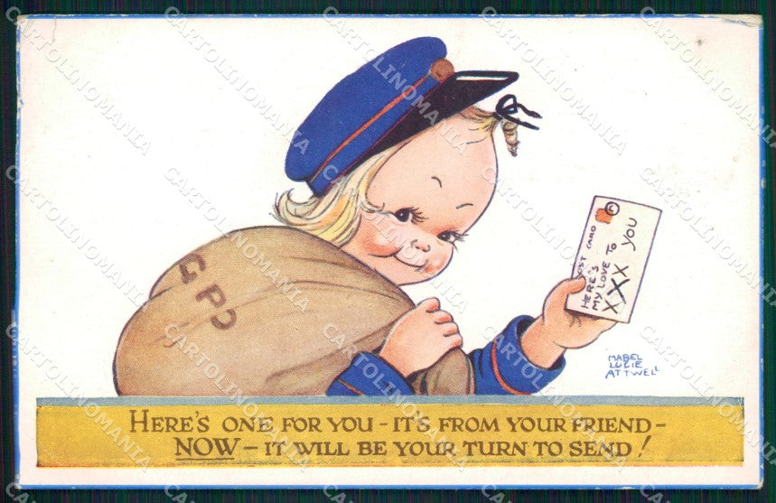 Mabel Lucie Attwell serie 871 PIEGHINE SLIGHT CREASES FORO HOLE postcard TC0627 – fronte