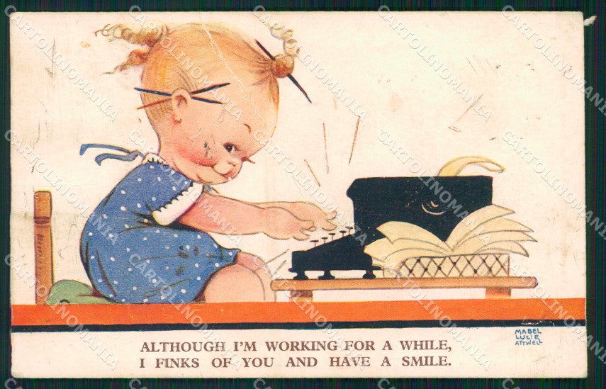 Mabel Lucie Attwell serie 1762 Typewriter PIEGHE CREASES postcard TC0628 – fronte
