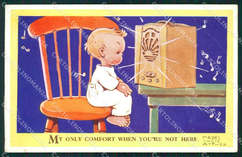 Mabel Lucie Attwell serie 2912 Radio PIEGHE CREASES cartolina postcard TC0630 – fronte