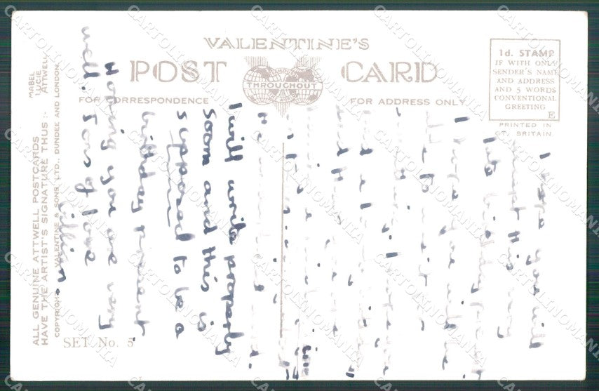 Mabel Lucie Attwell set 5 PIEGHE CREASES STRAPPINO LITTLE TEAR postcard TC0666 – retro