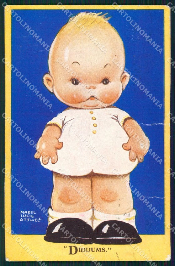Mabel Attwell 3024 PIEGHINE SLIGHT CREASES STRAPPINO LITTLE TEAR postcard TC0669 – fronte