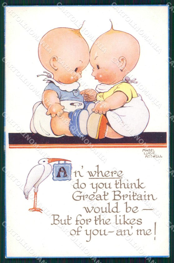 Mabel Lucie Attwell Valentine serie 813 Twins Stork cartolina postcard TC0692 – fronte