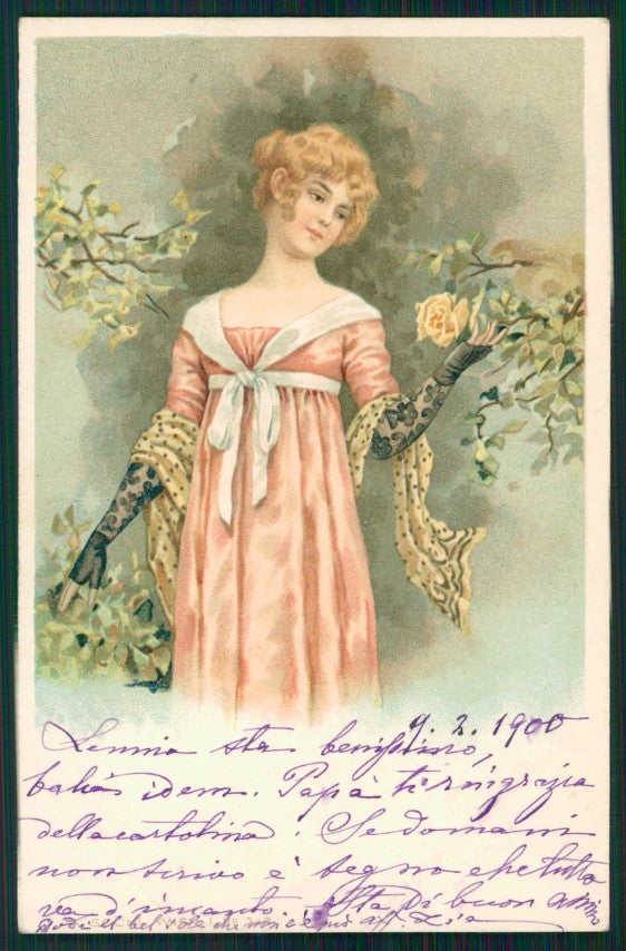 Artist Signed Lady Art Nouveau Viennoise Sockl Wien 343 PIEGA cartolina TC0697 – fronte