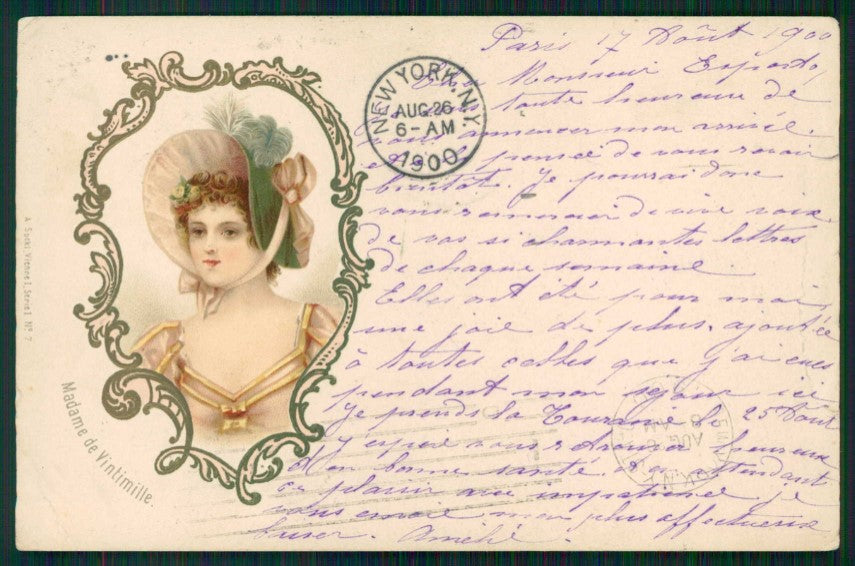 Artist Signed Lady Viennoise Madame de Vintimille PIEGHE cartolina TC0701 – fronte