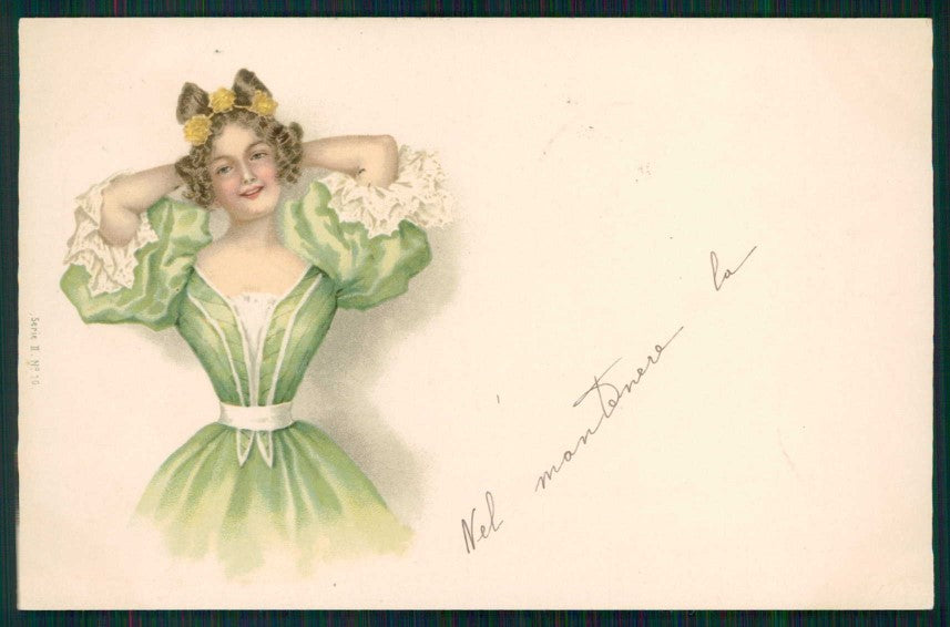 Artist Signed Lady Art Nouveau Viennoise serie II 10 ABRASA cartolina TC0703 – fronte