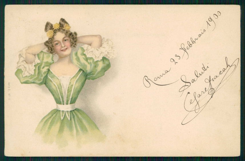 Artist Signed Lady Art Nouveau Viennoise serie II 10 cartolina TC0707 – fronte