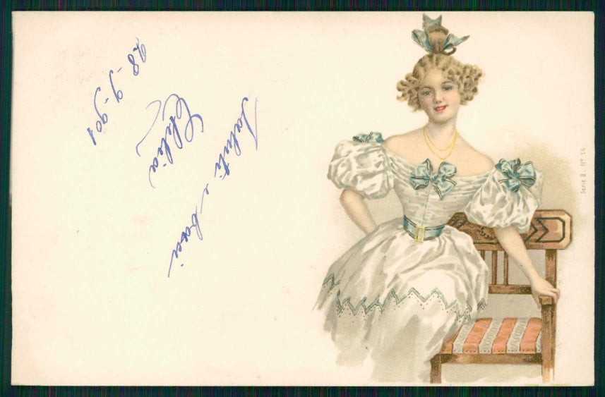 Artist Signed Lady Art Nouveau Viennoise serie II 16 cartolina TC0710 – fronte