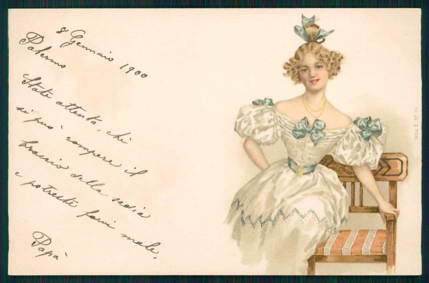 Artist Signed Lady Art Nouveau Viennoise serie II 16 cartolina TC0711 – fronte