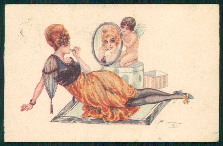 Artist Signed Cherubini Make up Fashion Lady serie 997-6 PIEGHE cartolina TC0732 – fronte