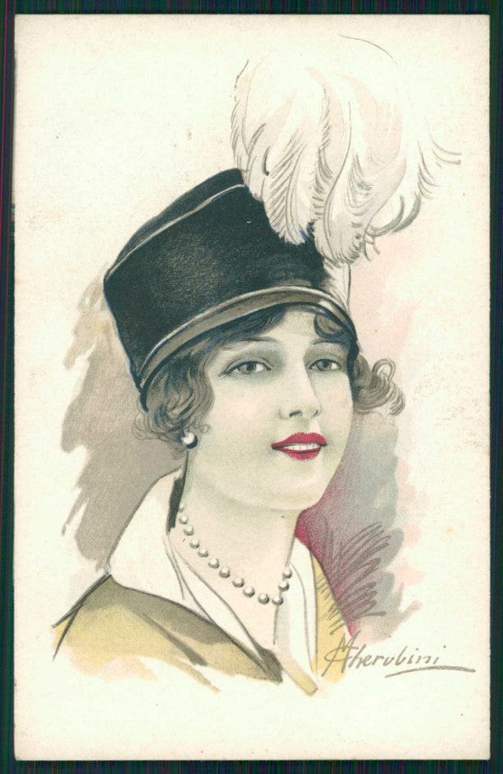 Artist Signed Cherubini Lady serie 750-4 cartolina TC0739 – fronte