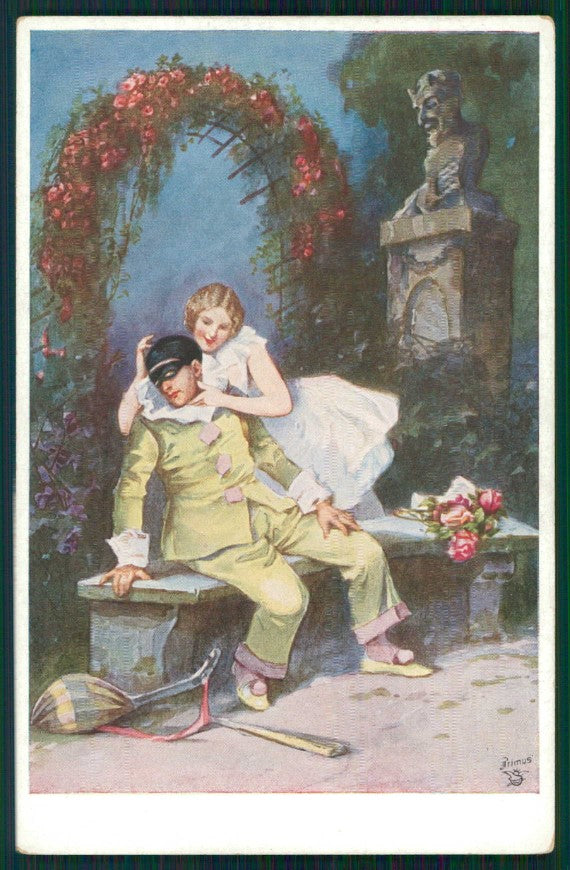 Artist Signed Glamour Fashion Lady Pierrot serie 1290 cartolina TC0779 – fronte