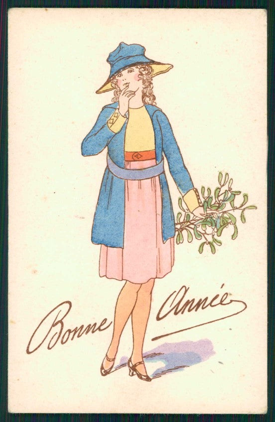 Artist Signed Glamour Fashion Lady Art Deco cartolina TC0808 – fronte