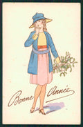Artist Signed Glamour Fashion Lady Art Deco cartolina TC0808 – fronte