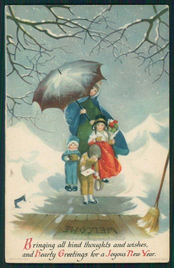 Artist Signed Children Lady Christmas Greetings PIEGA cartolina TC0815 – fronte