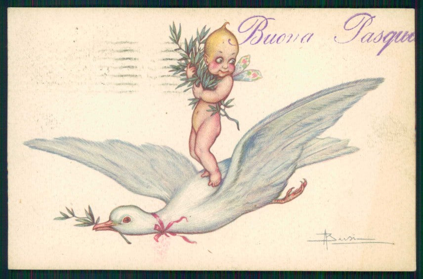 Artist Signed Busi Fairy Dove Easter serie 154 cartolina TC0833 – fronte