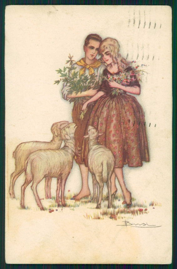 Artist Signed Busi Romantic Couple Easter serie 485-2 cartolina TC0843 – fronte