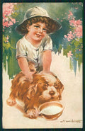 Artist Signed Santino Boy and Dog serie 65-2 ABRASA cartolina TC0884 – fronte