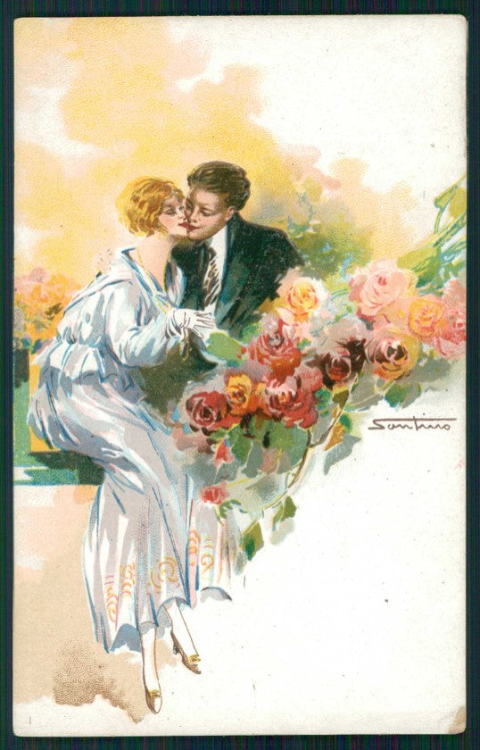 Artist Signed Santino Romantic Couple cartolina TC0888 – fronte
