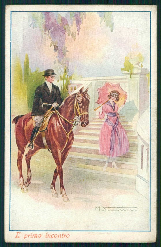 Artist Signed Santino Horse Romantic Couple serie 397 cartolina TC0901 – fronte