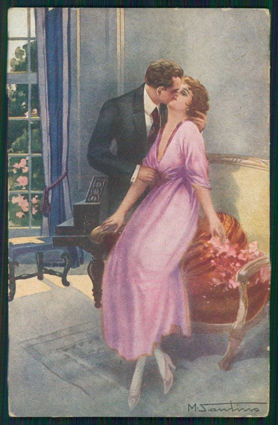 Artist Signed Santino Kiss Romantic Couple serie 167-3 PIEGA cartolina TC0904 – fronte