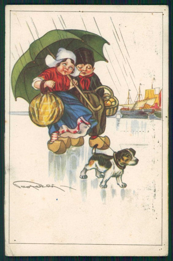 Artist Signed Properzi Dutch Children serie 1700-1 HOLES FORI cartolina TC0934 – fronte